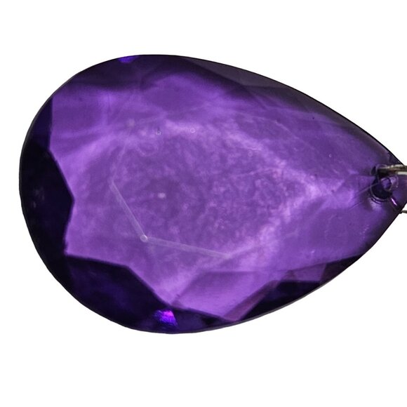 Retro Purple Faceted Teardrop Crystal Dangle Earrings 80s Fashion Jewelry Women - Picture 2 of 3